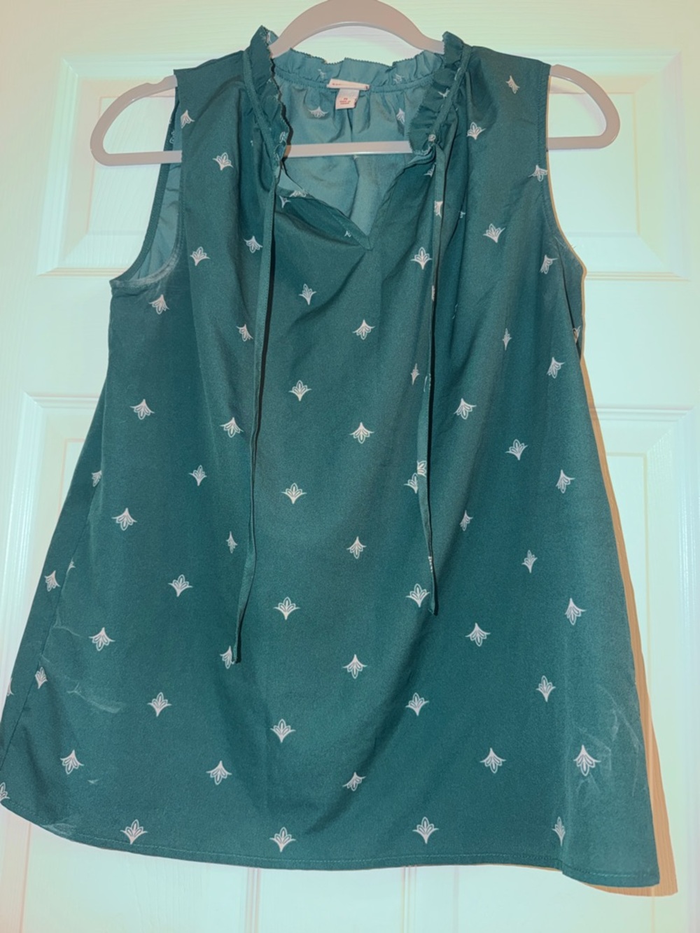 Merona Teal Printed Ruffle-Trim Tie-Neck Camisole